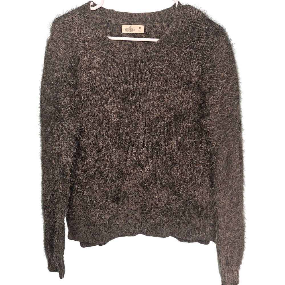 Hollister Womens Charcoal Grey Fuzzy Eyelash Knit Crewneck Pullover Sweater M